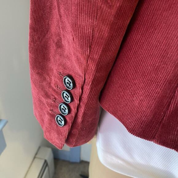 Talbots Woman 10 Fine Wale Corduroy Blazer Jacket Burgundy Red Academia Preppy - Picture 8 of 10